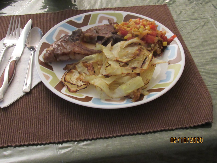 Lamb chops and cabbage steaks.JPG