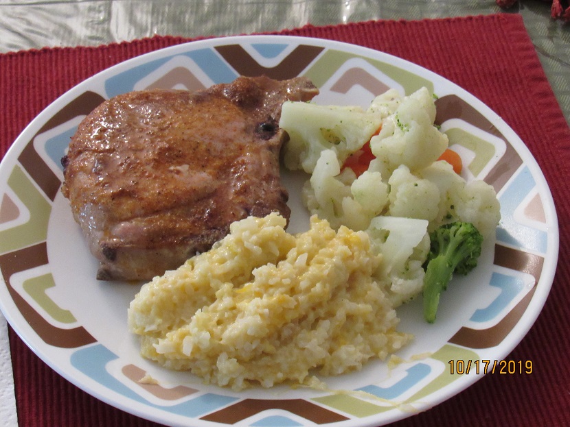 Pork chops and cauliflower rice.JPG