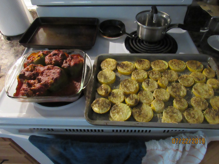 Stuffed bell peppers and baked parmesan squash.JPG